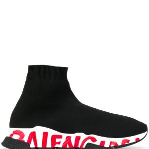 SNEAKERS TENIS BALENCIAGA SPEED TRAINER BLACK RED WORDS en STOCK